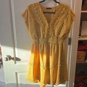 Simplee Sunny Yellow Lace Dress
